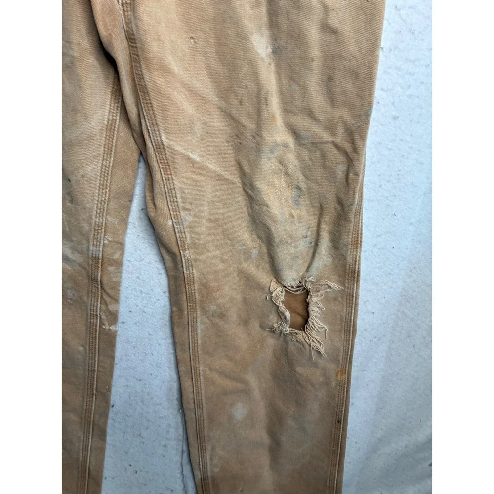 Carhartt B11-BRN Brown Duck Canvas Dungaree Fit Work Pants 32x36 Distressed